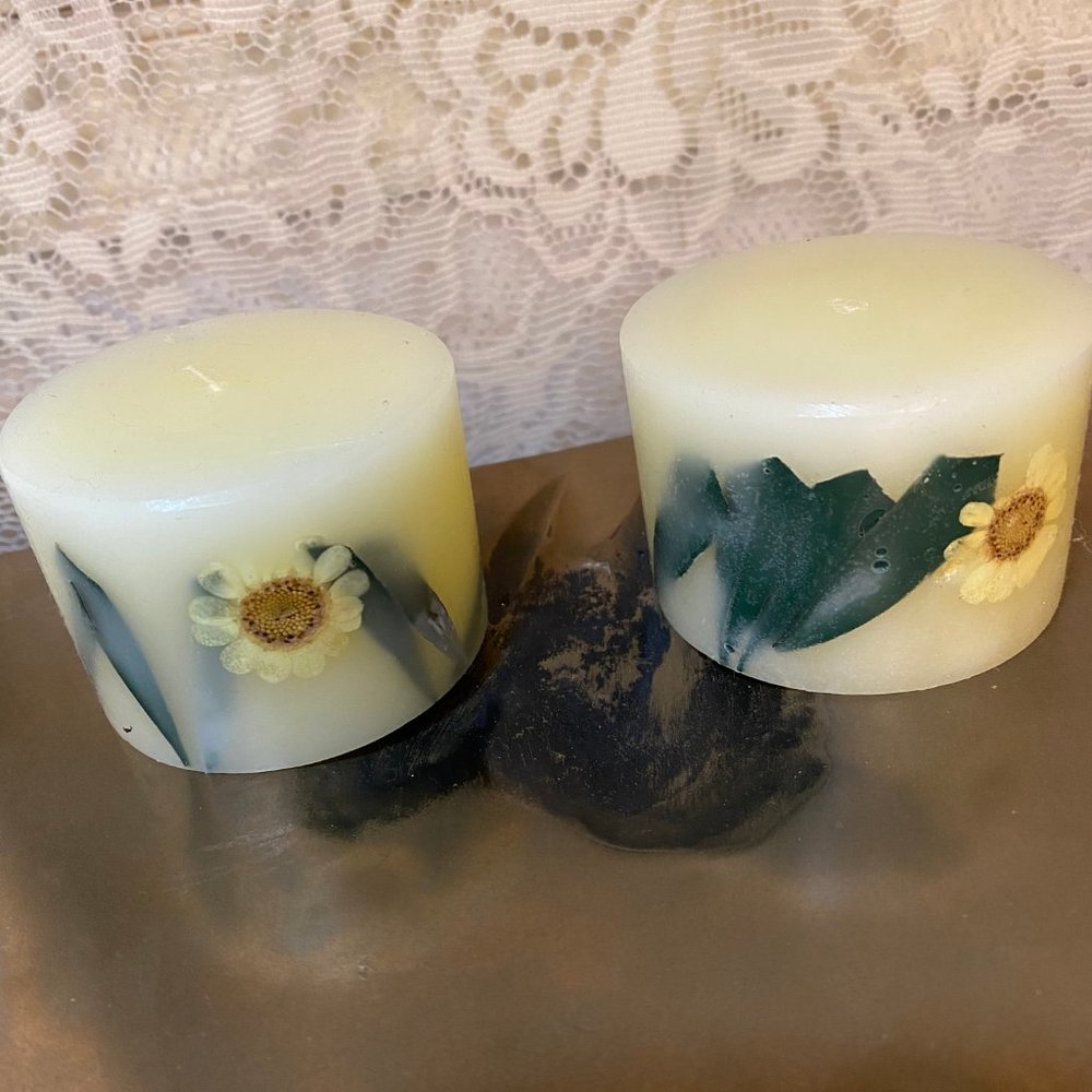 REAL Flowers Botanical Fragrant Candles 2 NWT daisy RARE Unique Set of 2! - Picture 4 of 6